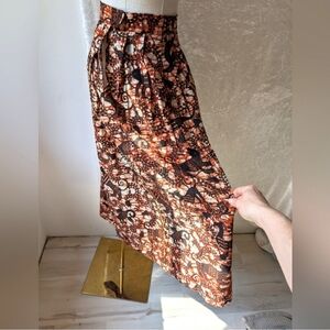 VTG Cotton Maxi Skirt Unique Orange Cream Dye With Ancient Depictions Animal